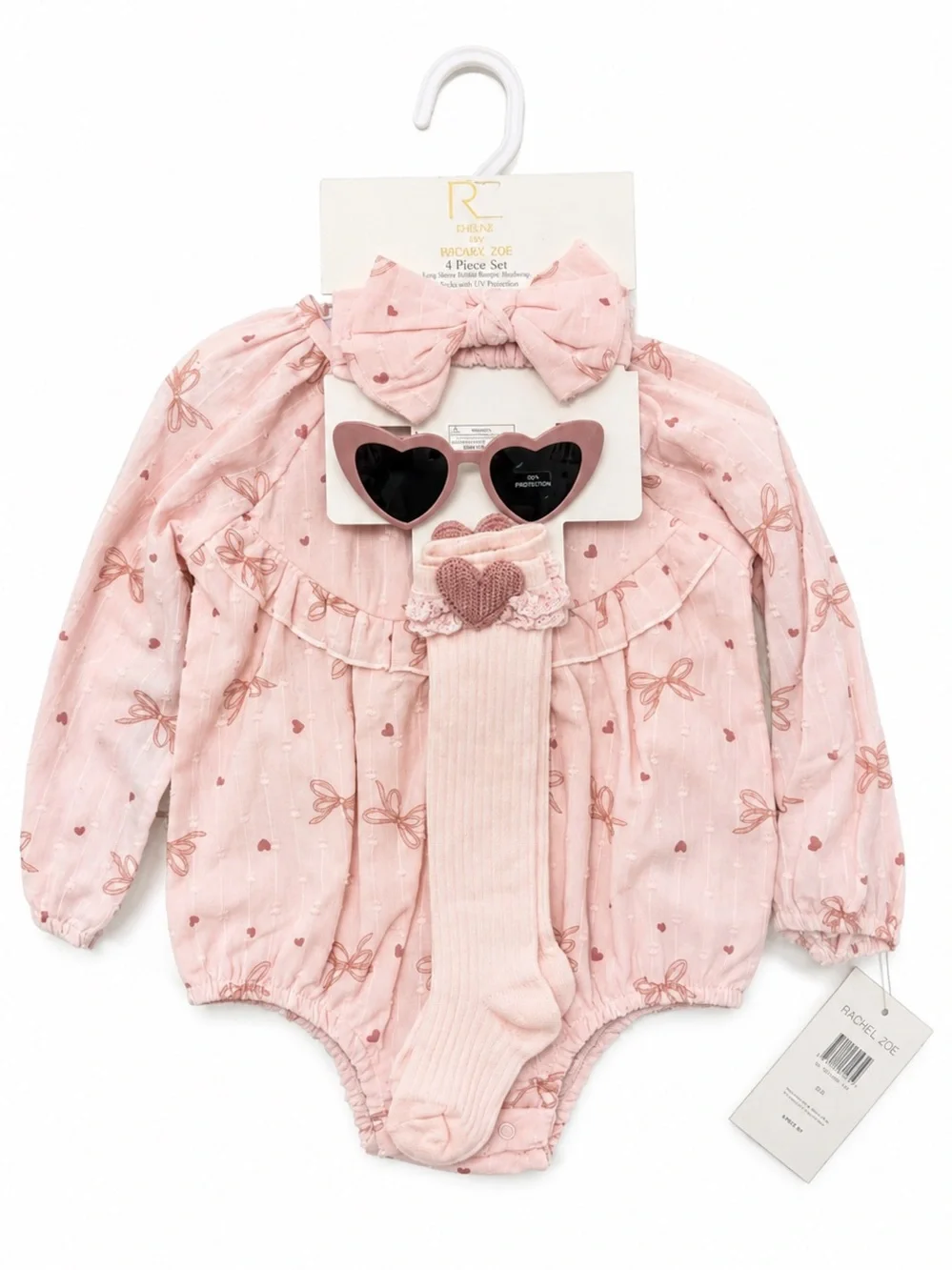 NEW - Rachel Zoe Baby Girl 4 Piece Set: BowRomper, Headband, Socks & Sunglasses
